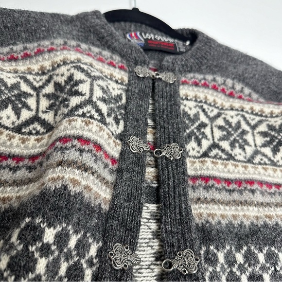 Gorgeous Chunky Scottish Cardigan by Lofoten. Grey Red White. Sz 46 - Picture 3 of 7